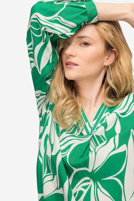 Bluse, grafischer Blütenprint, Stehkragen, Langarm