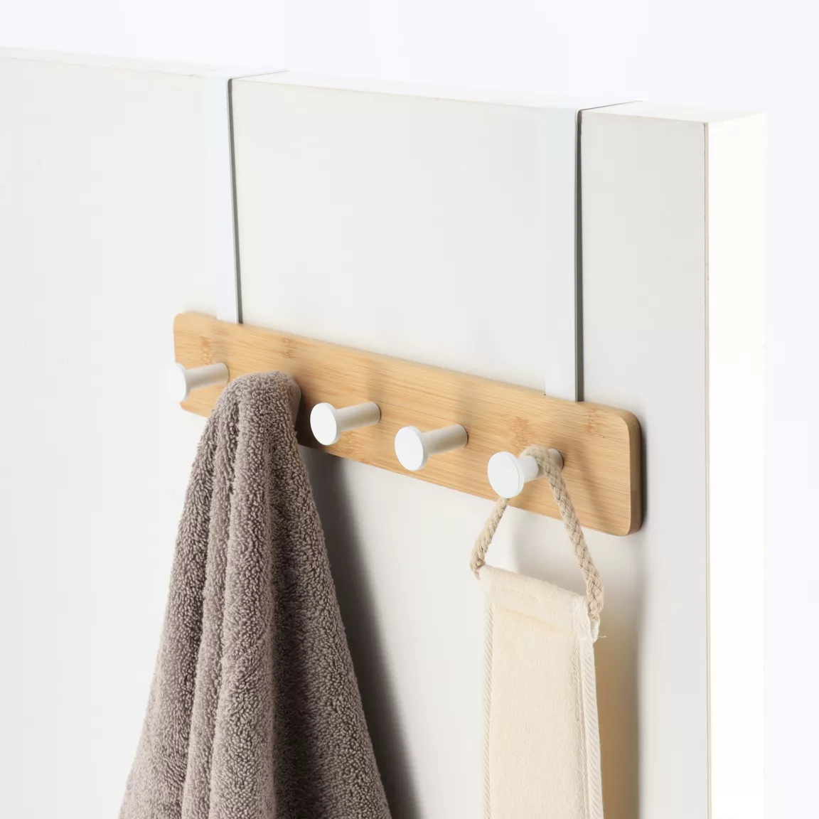 Patère pour porte 3 crochets (L29 x H20 cm) Bambou Blanc