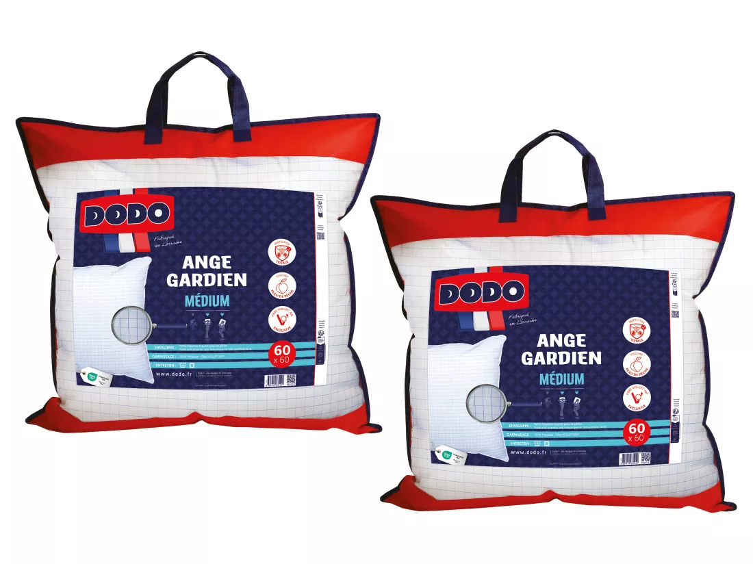 Lot de 2 oreillers DODO - Protection Totale anti acariens - 60 x 60 cm - ANGE GARDIEN