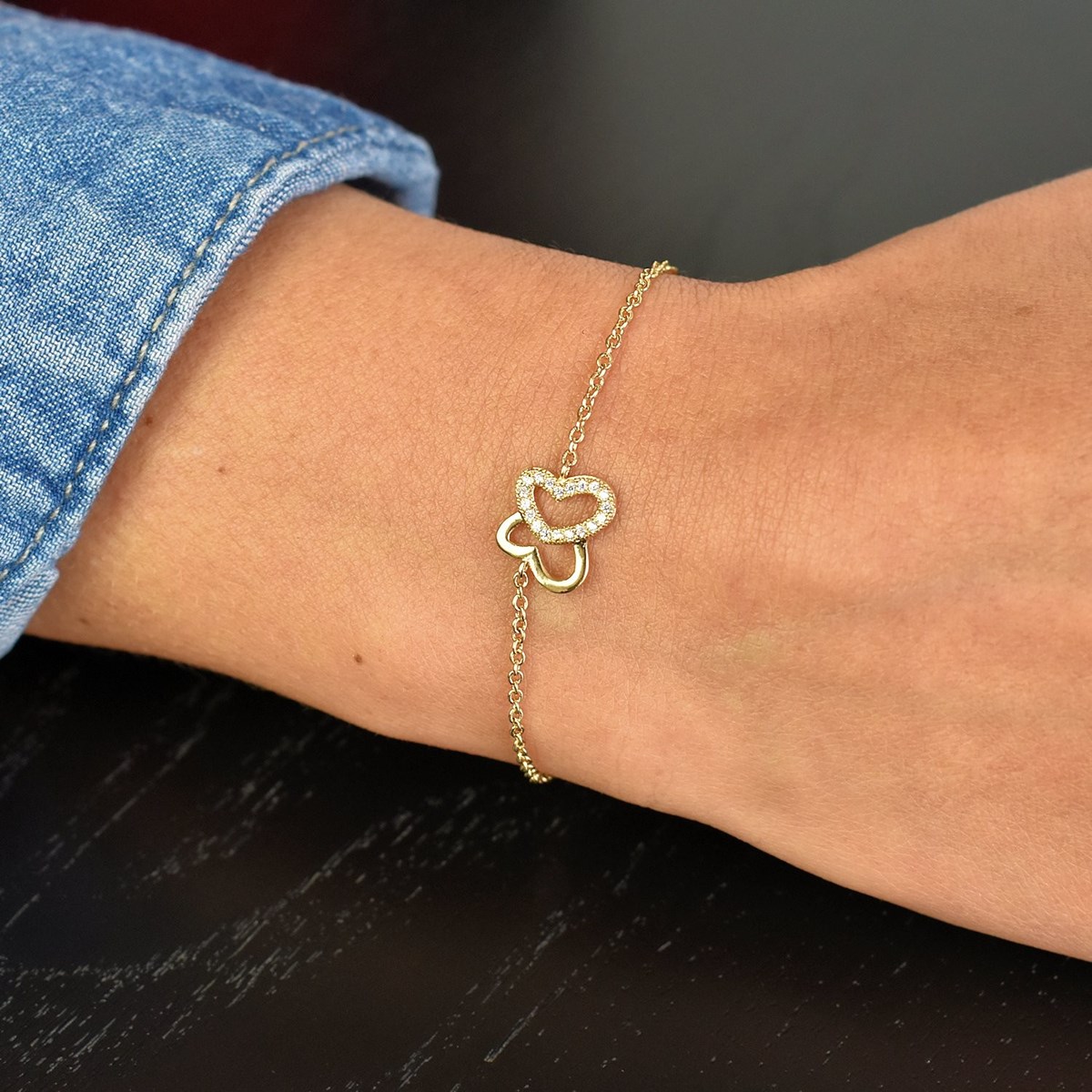 Bracelet papillon de coeurs oxyde de zirconium Plaqué OR 750 3 microns