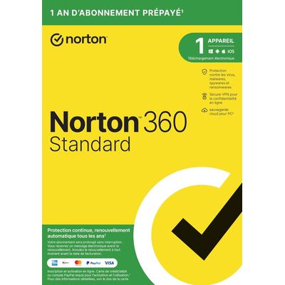 Norton Lefelock 360 standard 2Go de sauvegarde sécurisée sur le Cloud - Code d'activation envoyé par email valable pour 1 appareil pendant 1 an