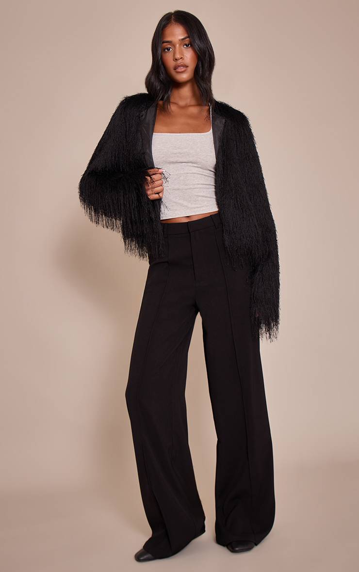Noir Veste À Franges Sans Col Pour Grande Taille