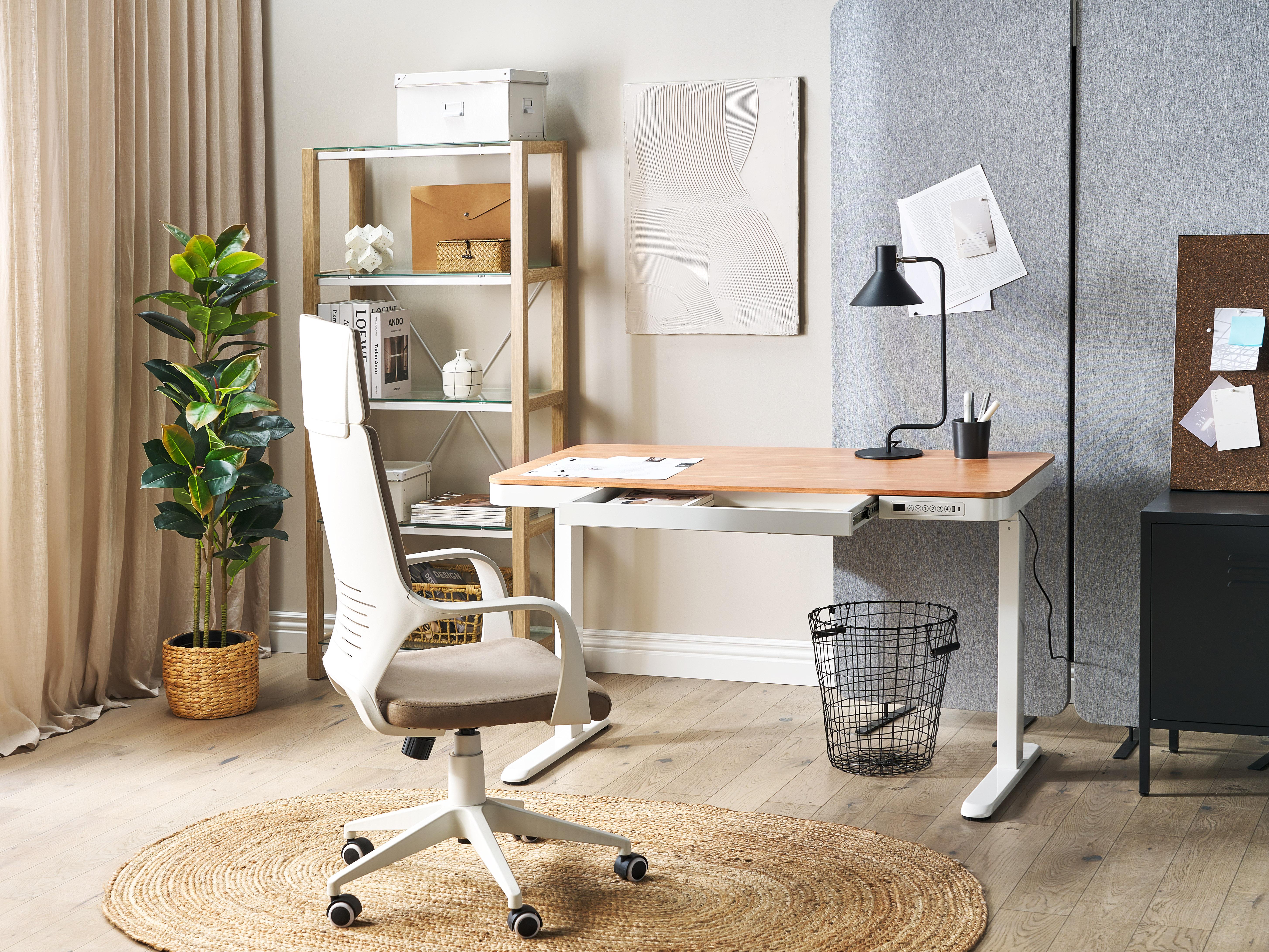 Elektrisch verstelbaar sta-bureau KENLY Bruin/wit 120 cm 60 cm met USB-poort