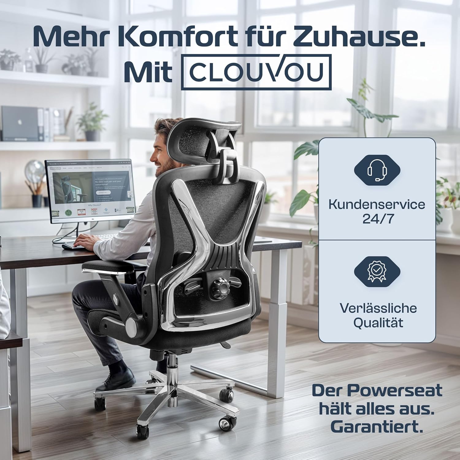 PowerSeat Bürostuhl Ergonomisch [TESTSIEGER] Schreibtischstuhl 100% individuell einstellbar | Büro Stuhl & Gaming Stuhl | Computerstuhl Home Office Chair Ergonomic | Drehstuhl 200 kg