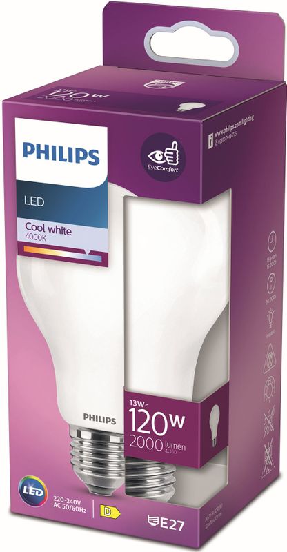 Philips Classic LEDbulb E27 Peer Mat 13W 2000lm - 840 Koel Wit | Vervangt 120W