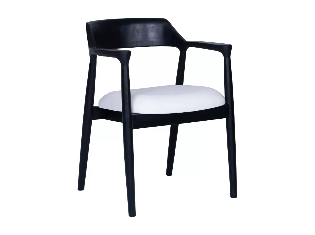 Lot de 2 chaises avec accoudoirs en teck et tissu bouclette - Noir et Blanc - SOUADY
