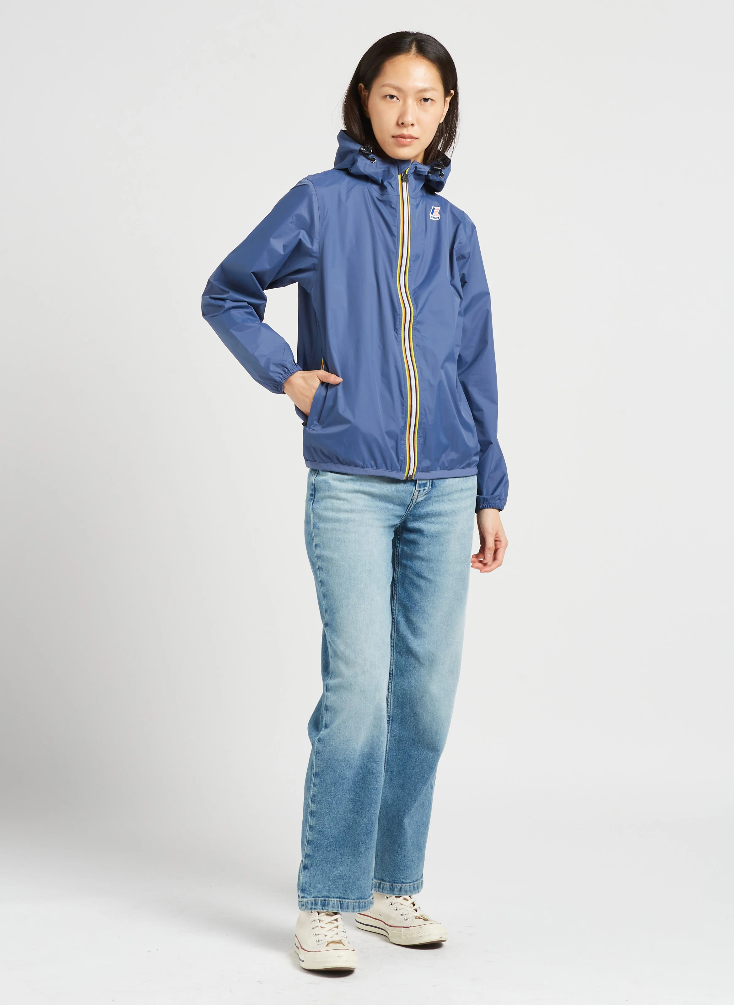 Jean droit taille haute en coton mélangé | Bleu