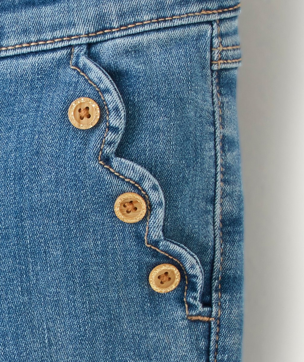 PANTALON TREGGING FILLE EN DENIM BLEU LOW IMPACT ET BOUTONS