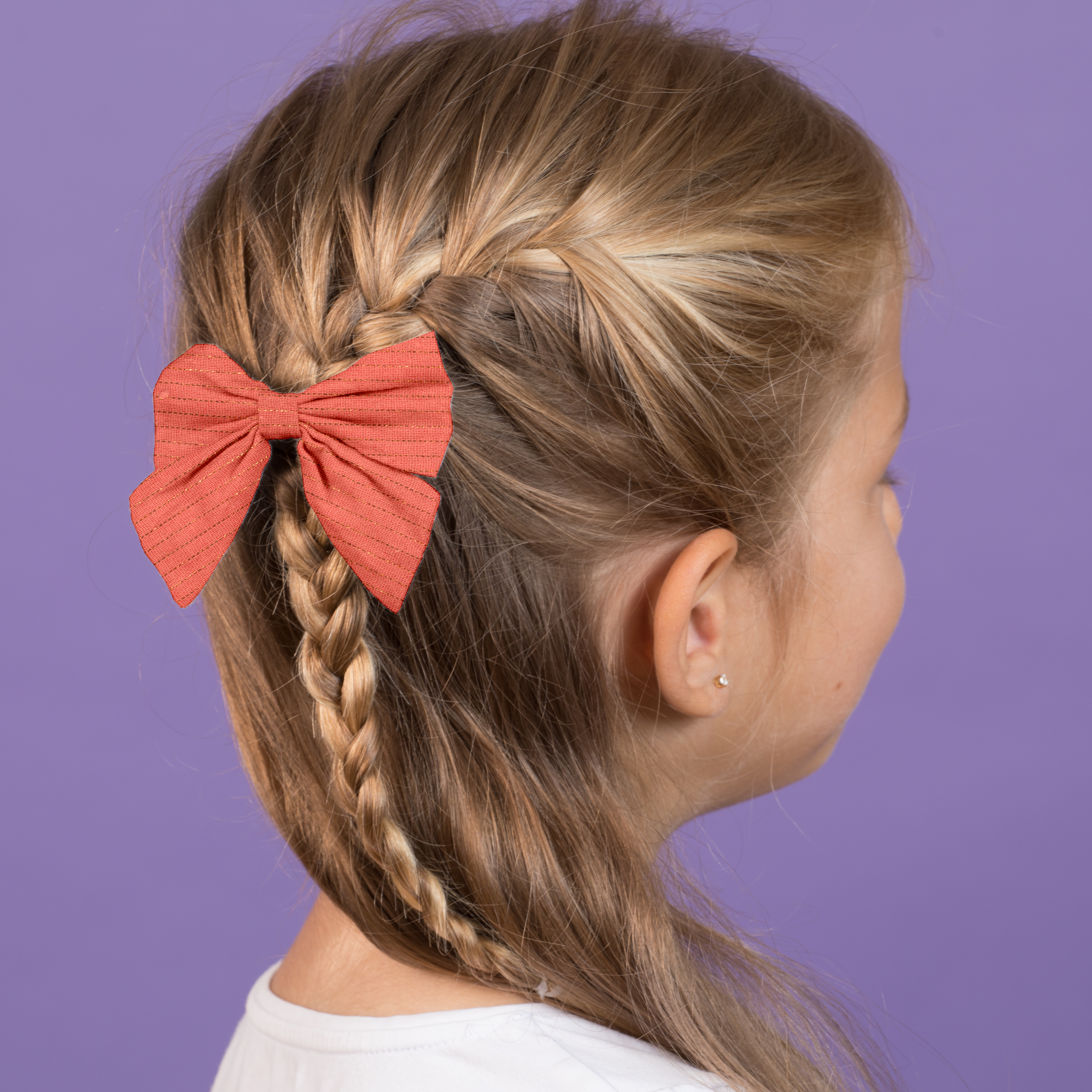 Barrette Noeud Papillon Gaze Lurex Corail