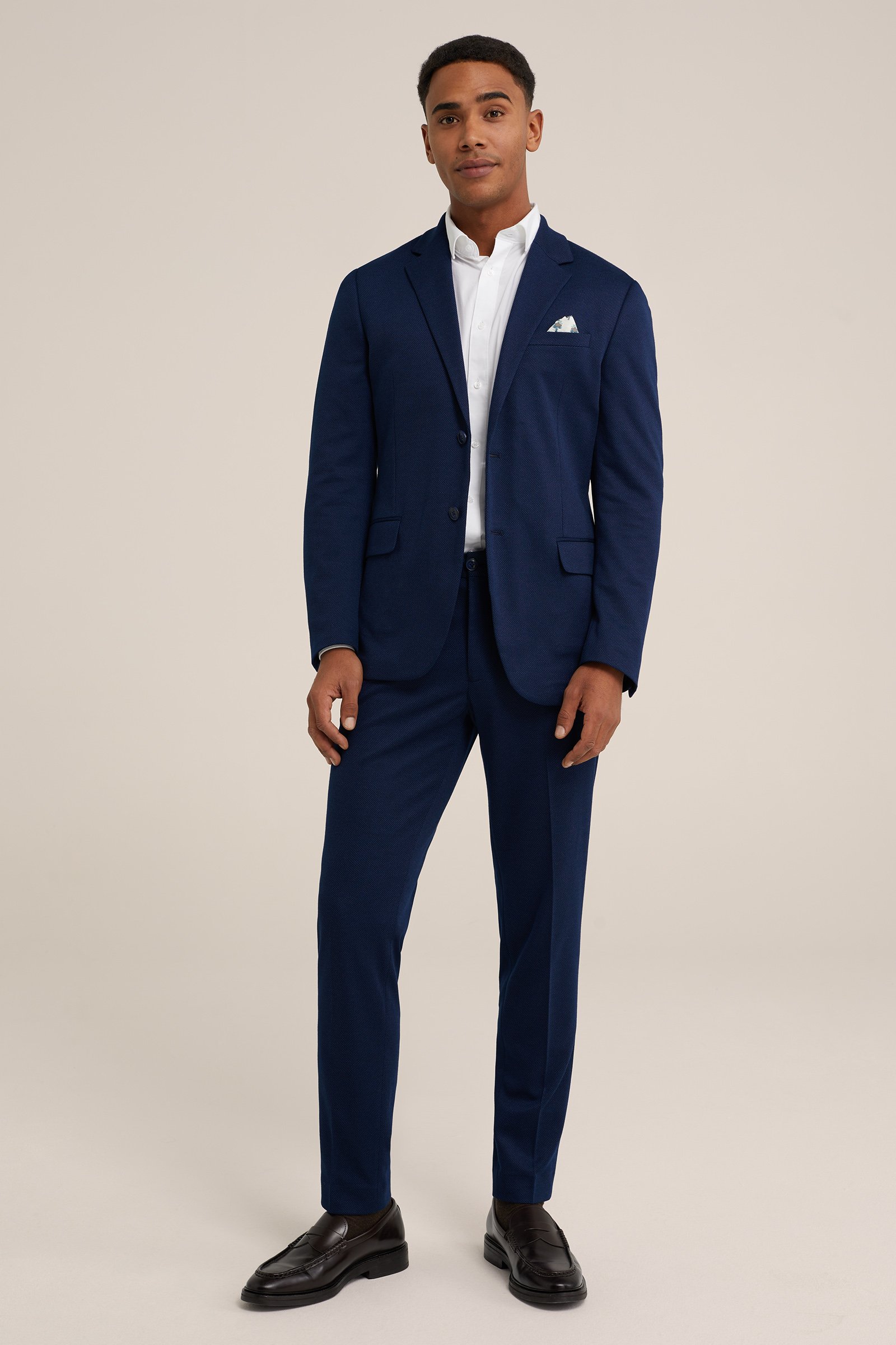slim fit blazer met dessin WE Fashion Donkerblauw