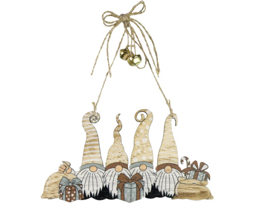 Kerstdecoratie hangende kabouter hout naturel