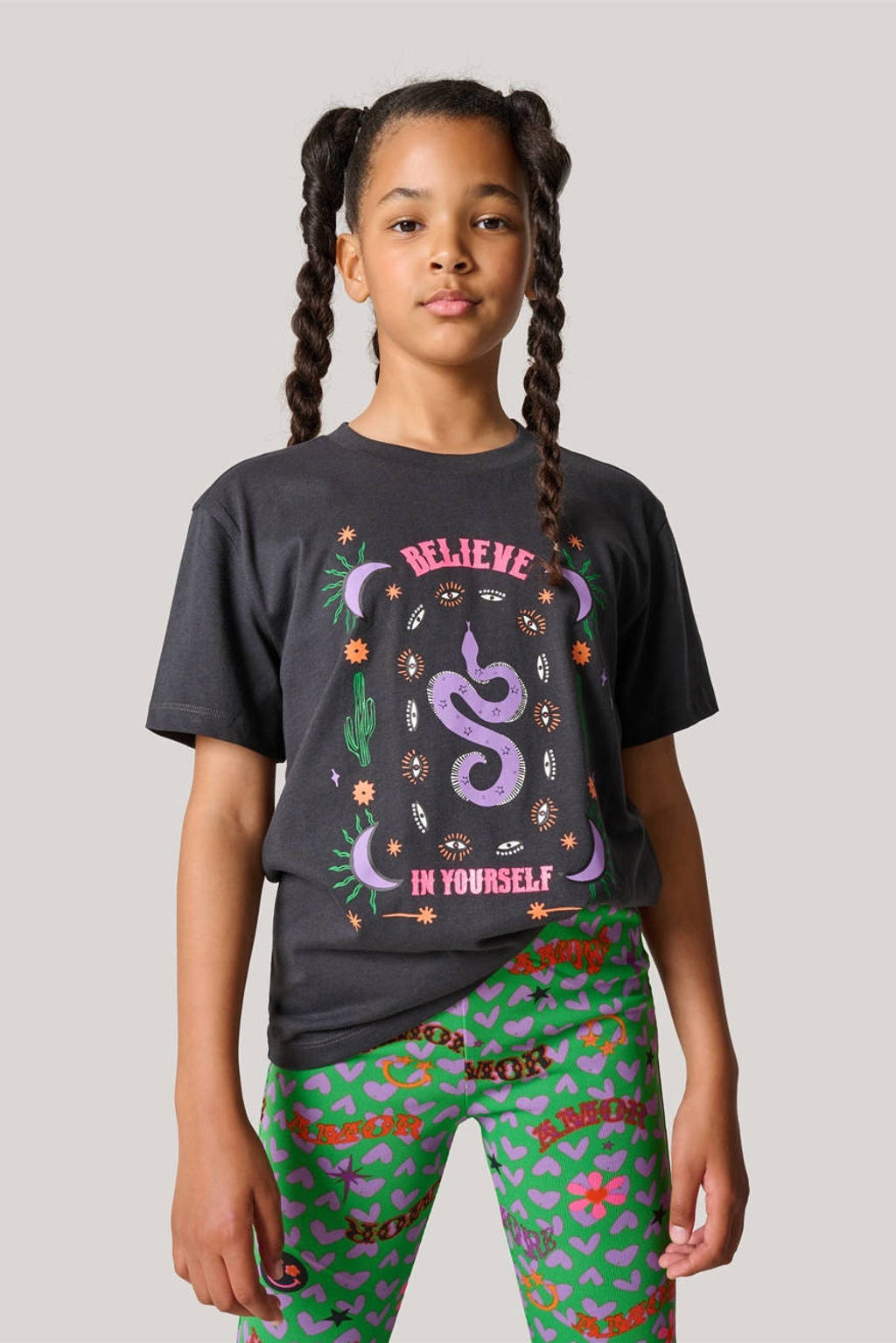 Shoeby T-shirt met printopdruk donkergrijs/multicolor