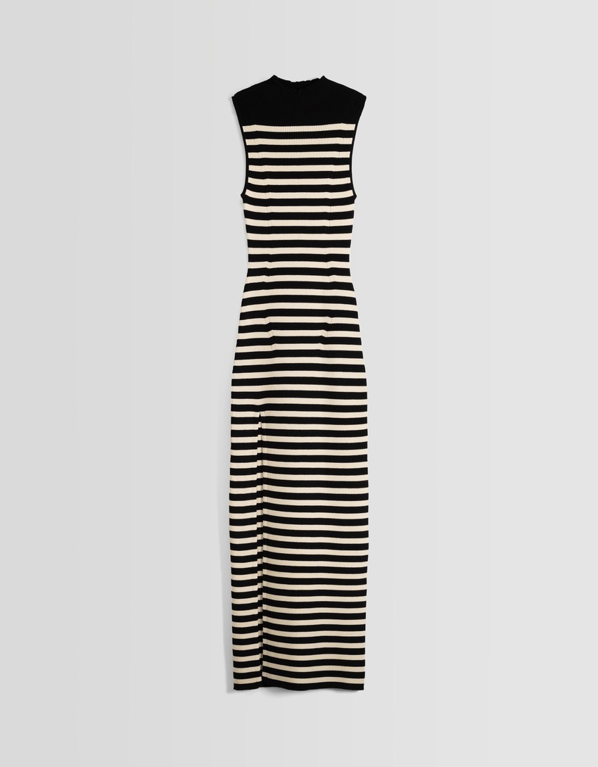 Vestido midi de malha sem mangas com gola alta