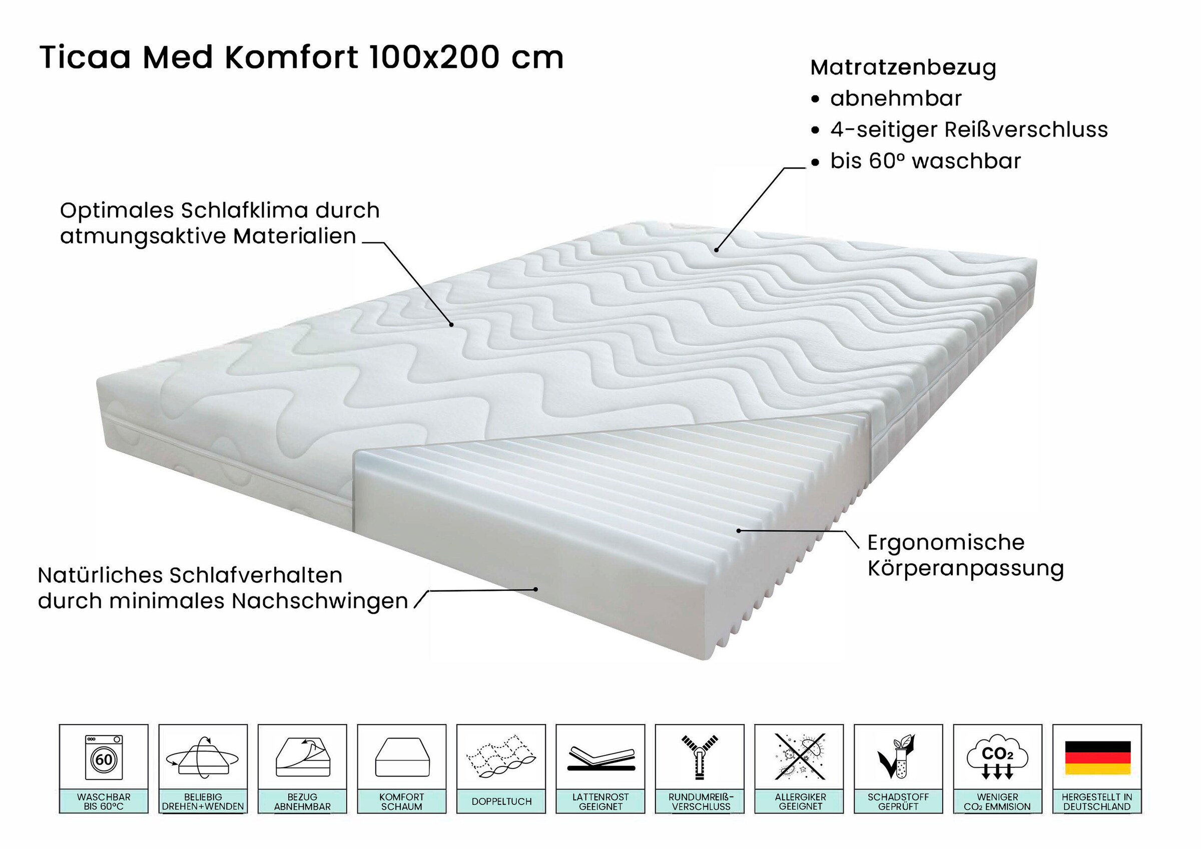Ticaa Matratze Ticaa Med 100x200 cm Komfort