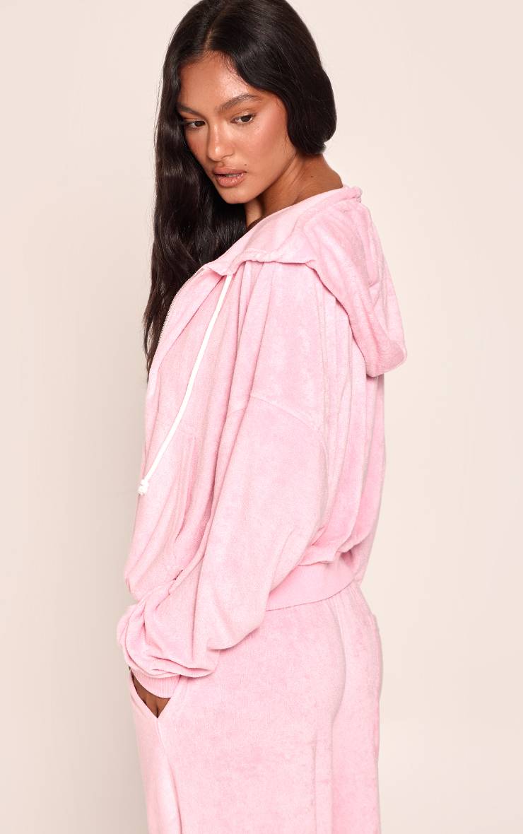 Rose Sweat À Casynthétiqueche Zippé En Tissu Éponge Avec Cordon De Serrage Contrasté