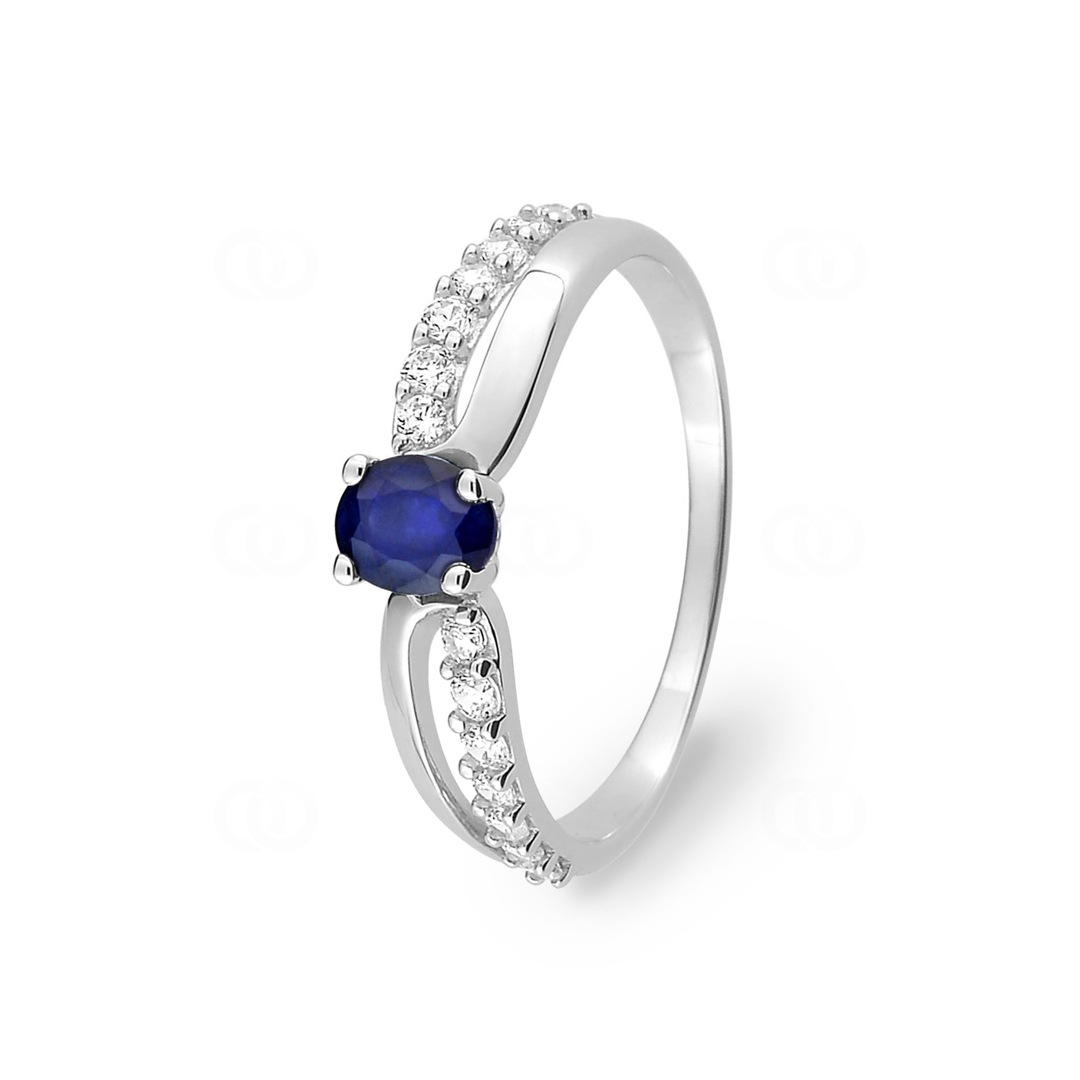 Damenring 750/18 K Weissgold mit Saphir oval und Zirkonia