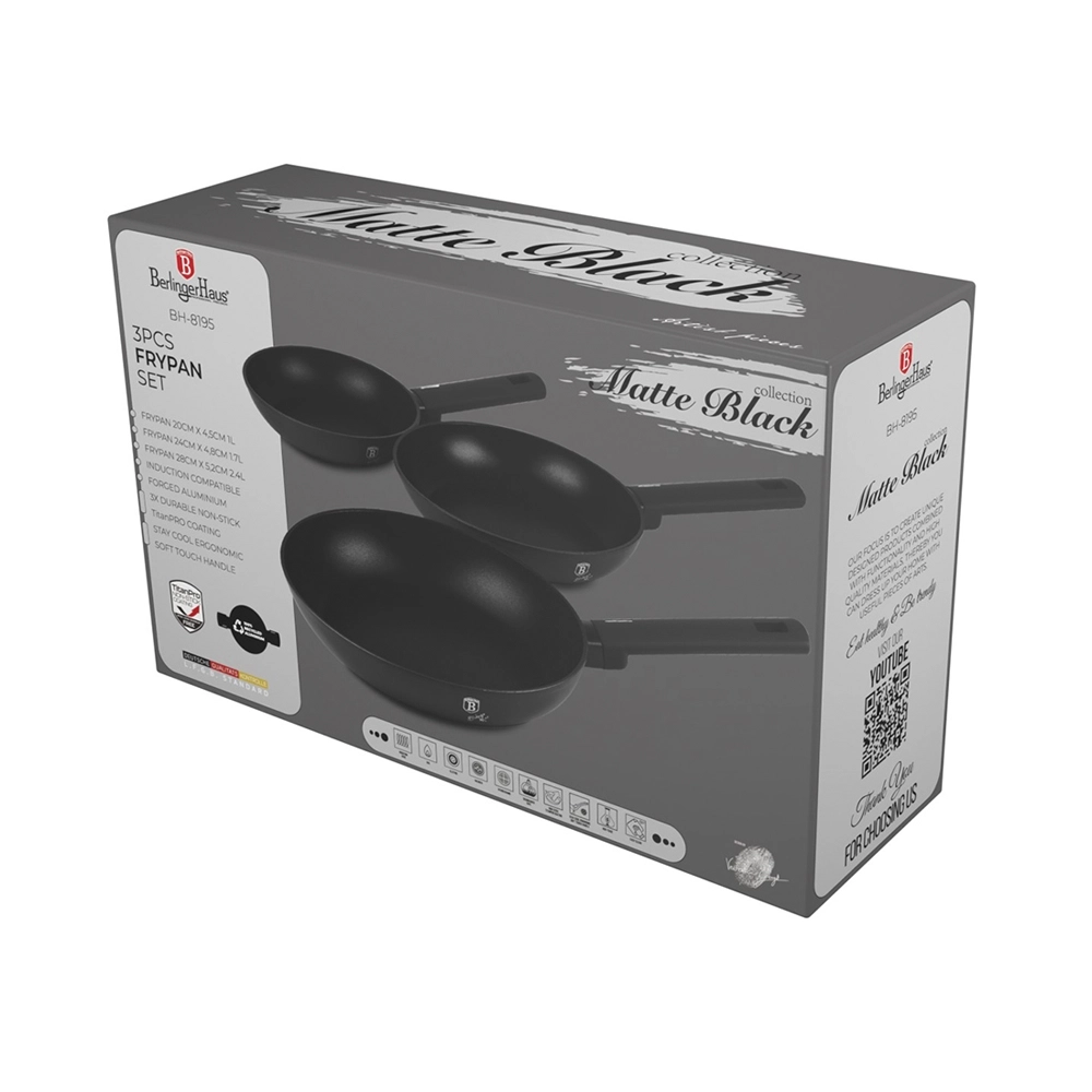 Berlinger Haus 3-teiliges Bratpfannen Set Ø 20/24/28 cm Matte Black Collection