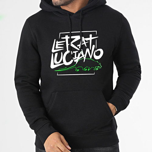 Sweat Capuche Logo Noir Blanc Vert Fluo