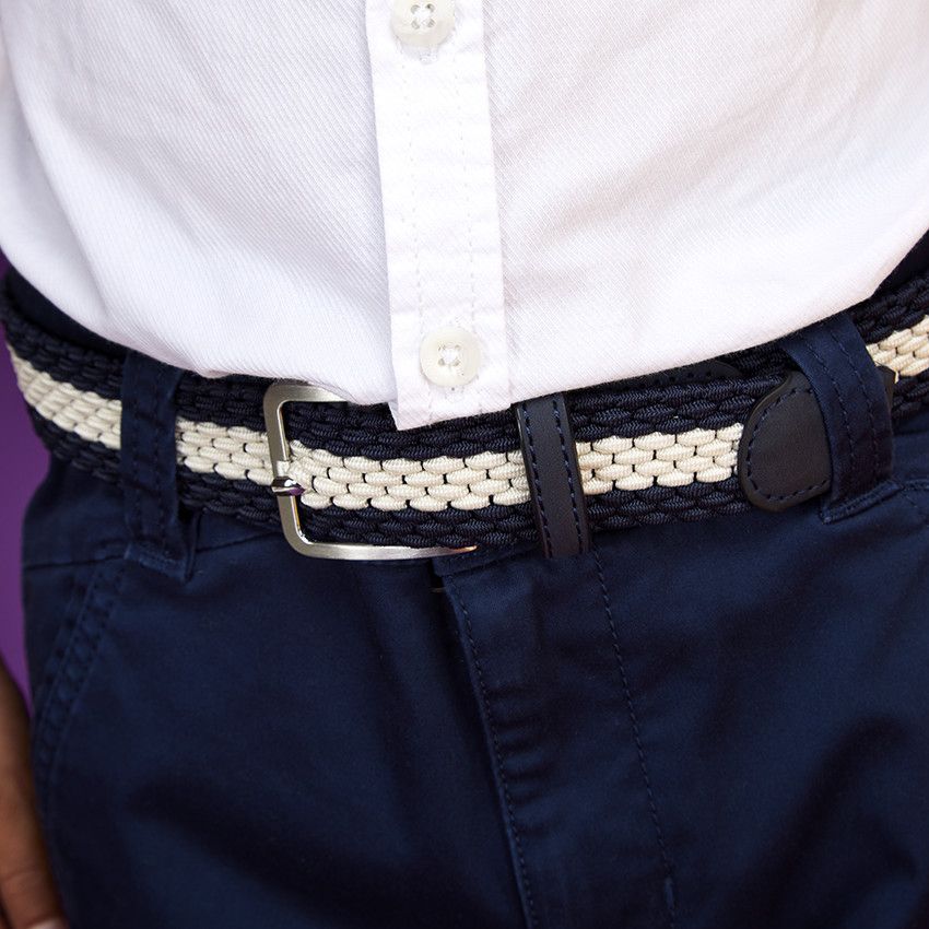 Ceinture réglable bicolore et tressée pour garçon - Bleu marine