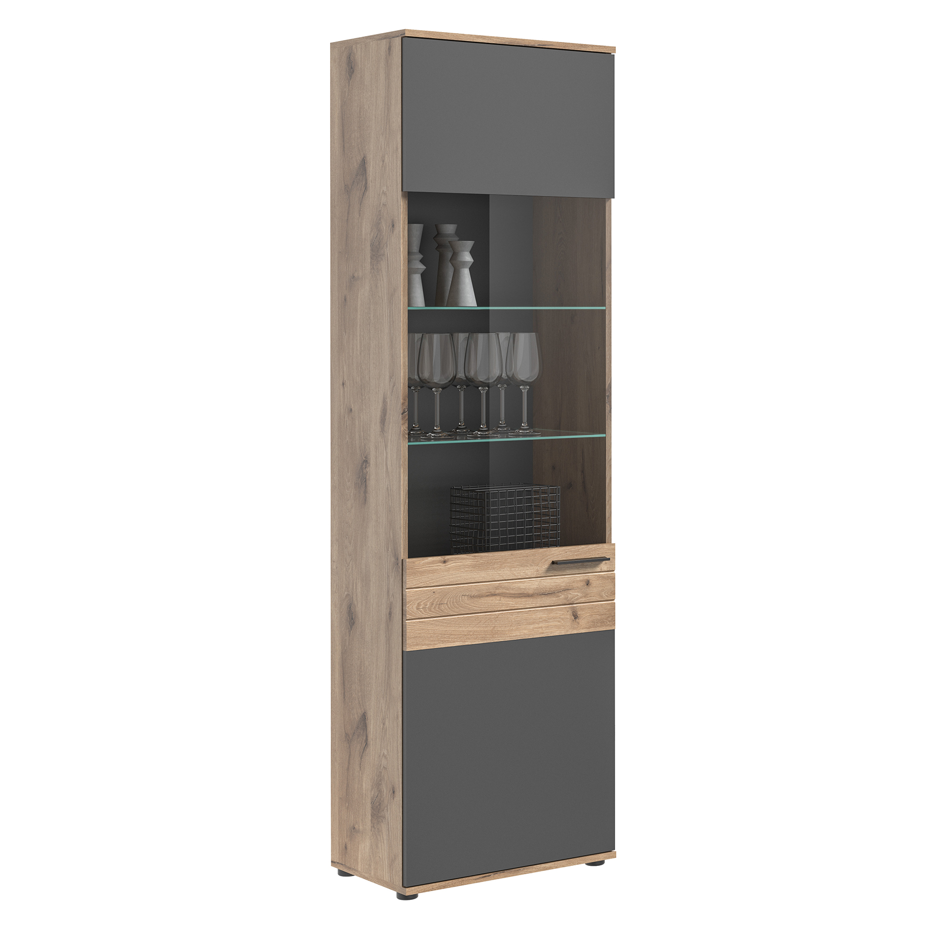 Vitrine MASON - Nox Oak - Basalt grau - 57 cm