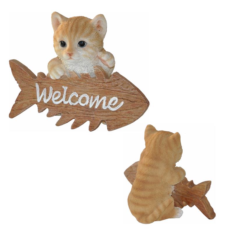 Dazikemo Gartenfigur Dekofigur Katze Willkommen
