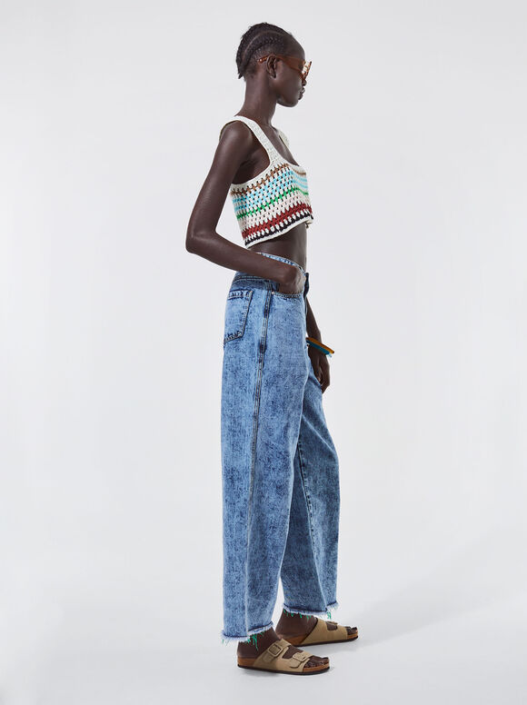 Top cropped de crochê em algodão - Multicolorido