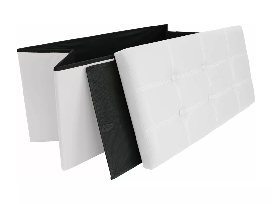 Mobili Rebecca Pouf Coffre de rangement Banc Rectangle Blanc Stokage 38x76x38