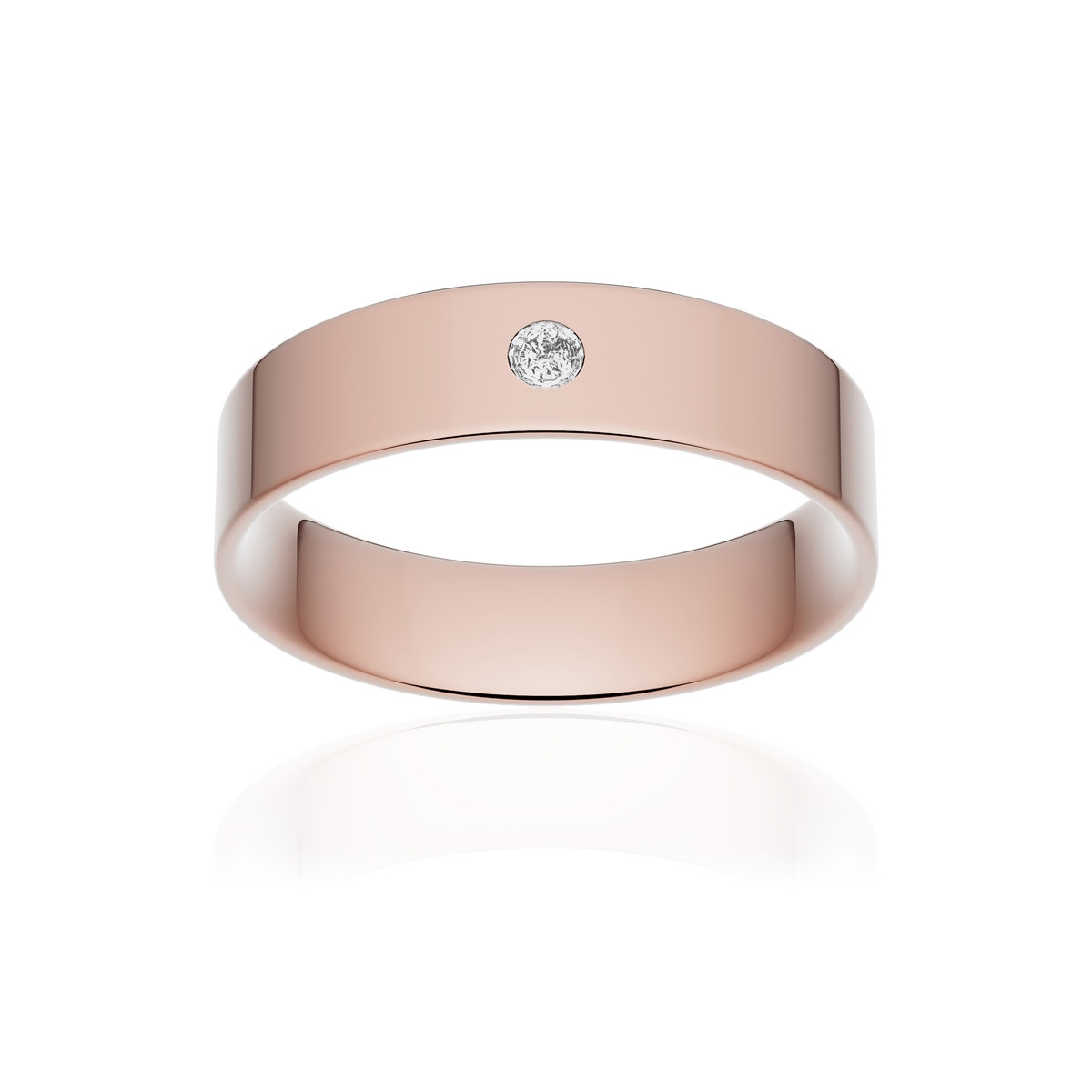 Alliance or 750 rose poli ruban plat confort 5mm diamant brillant