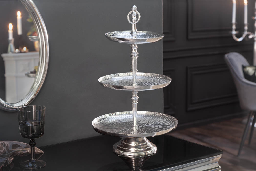 Elegante Etagere ORIENT 50cm silber im Rice Hammerschlag Design mit drei Etagen