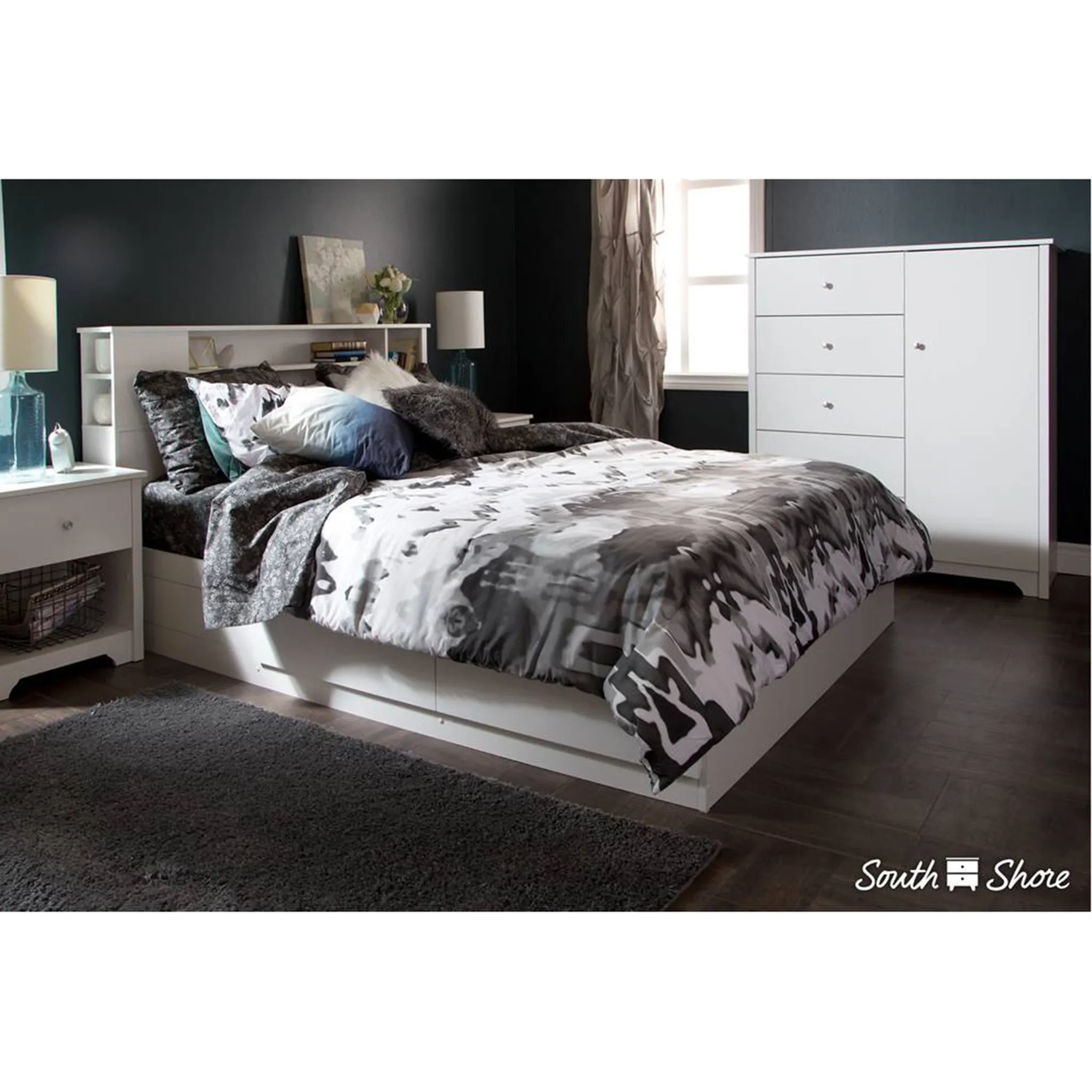 South Shore Commode Vito avec Porte et 5 Tiroirs - Blanc Solide