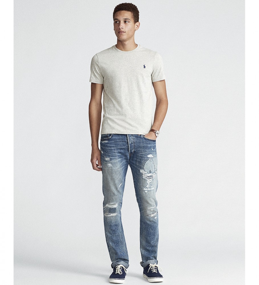 Camiseta de malha cinza personalizada Ralph Lauren