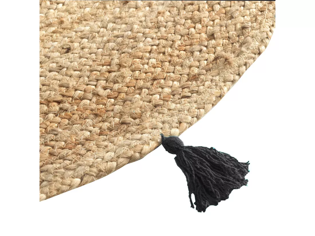 Tapis rond à pompons - D 120 cm - Shira Noir