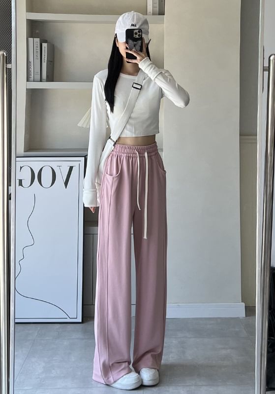 evanesce - High Rise Wide Leg Plain Sweatpants