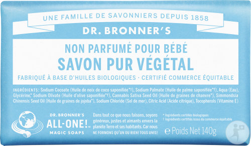Dr Bronner's Pain De Savon Non Parfumé Pour Bébé Visage Et Corps Toutes Peaux 140g