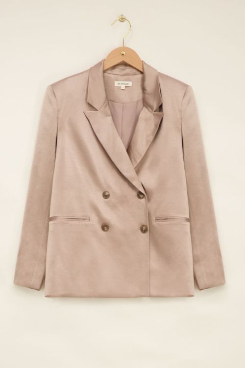 Beige blazer met dubbele knopen satijn