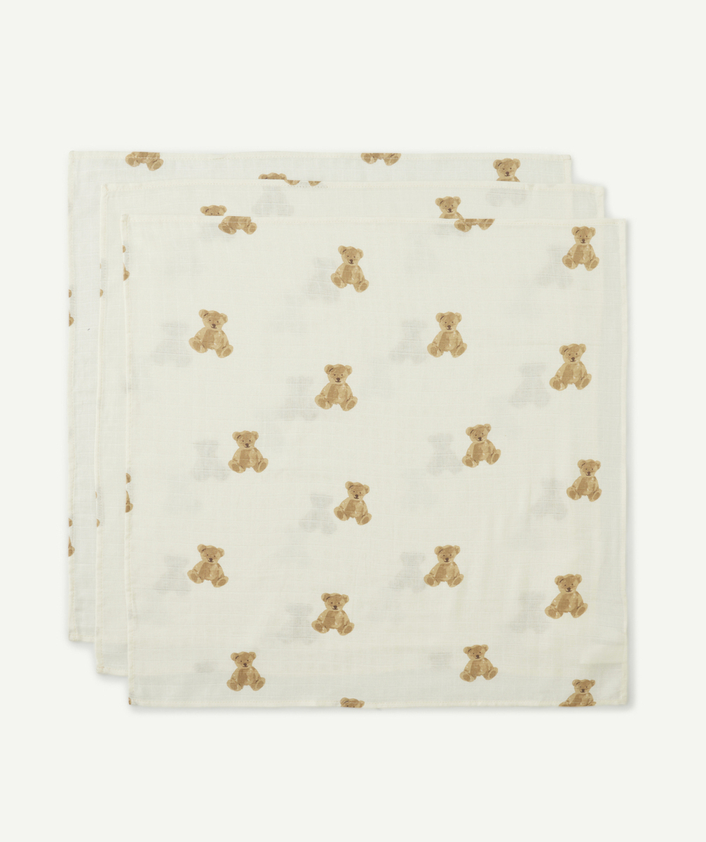 JOLLEINLOT DE 3 LANGES 70x70CM EN GAZE DE COTON IMPRIMÉ OURS