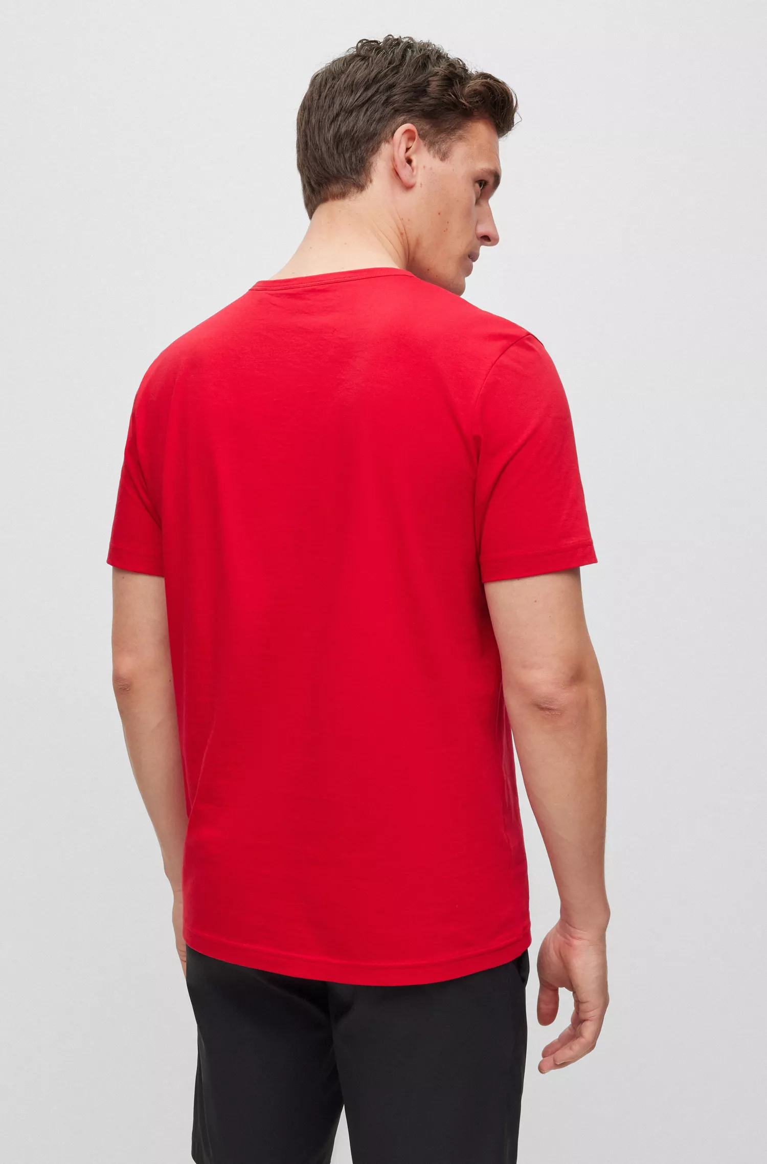 Camiseta BOSS verde de algodão orgânico com logotipo curvo