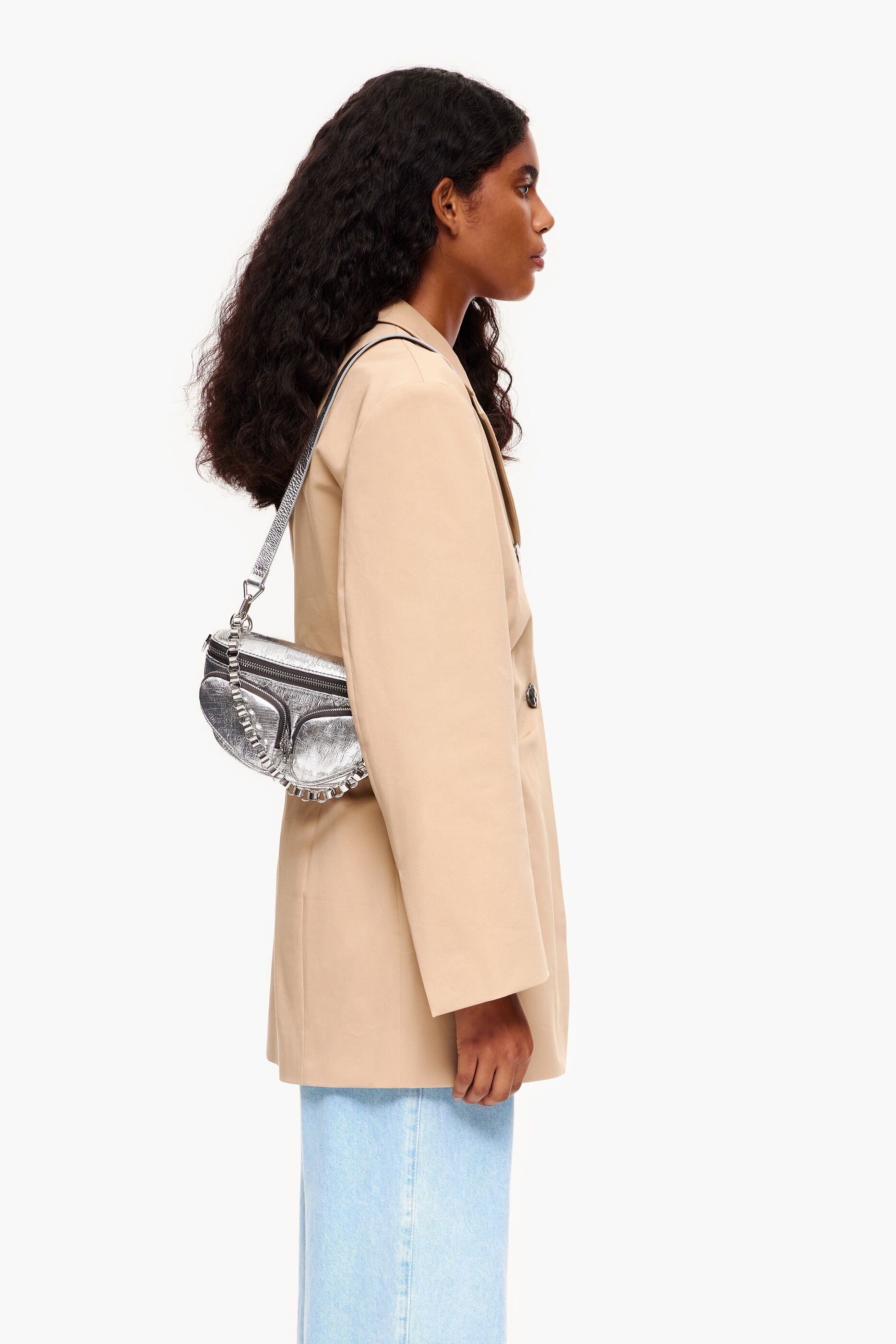 Pochete Pocket XS em couro prateado