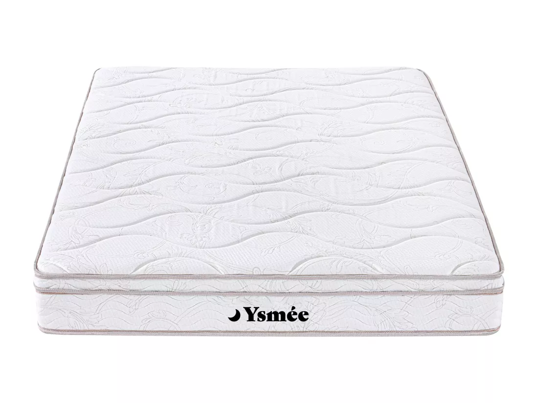 Ensemble 140 x 190 cm sommier coffre naturel clair + matelas ressorts 3 zones et mémoire de forme ép.20cm - WOLKENTANZ de YSMÉE