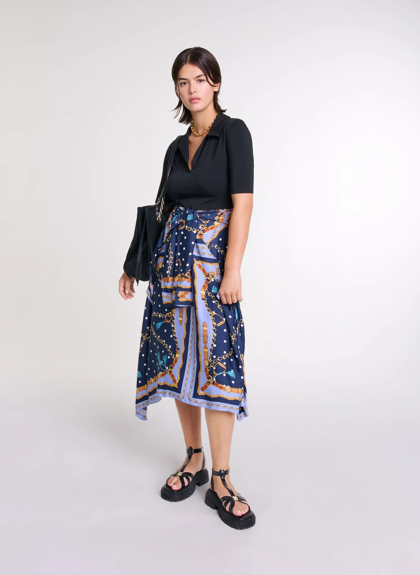 Robe longue asymétrique à col polo | Multicolore