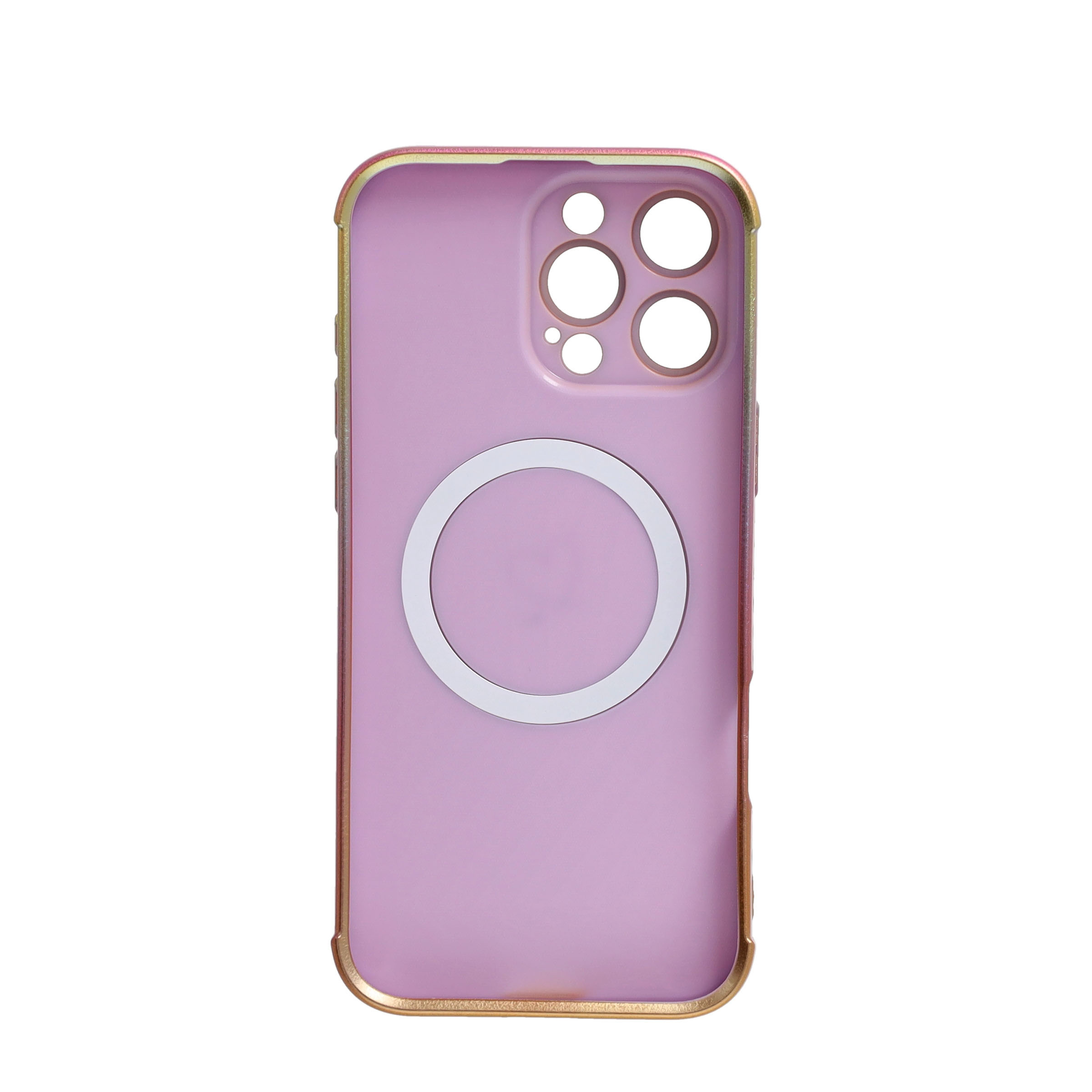 iPhone 16 Pro Max MagSafe Gummi Case Hülle Galvanisierter Rahmen Farbverlauf   Kameraglasschutz - Lila / Gold