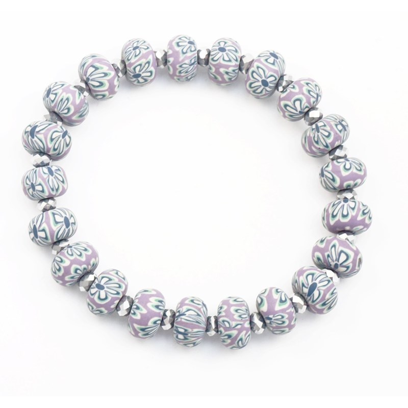 Bracelet élastique perles violettes fimo