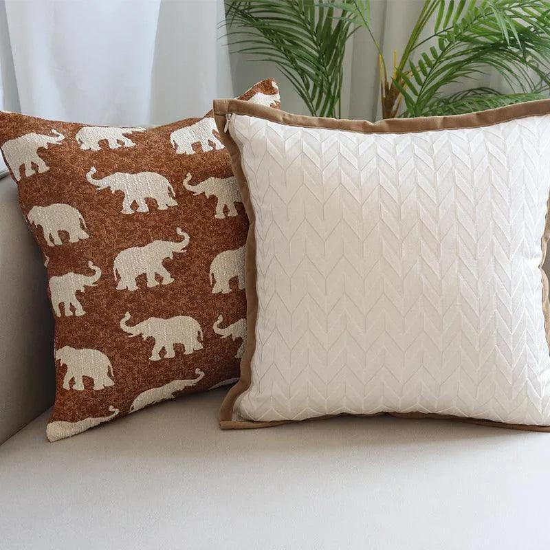 Modern Simple Geometric Elephant Pattern Cushion Cover | Ivory Soft Decorative Couch Pillow Case