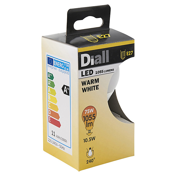 Ampoule LED Diall GLS E27 10,5W=75W blanc chaud