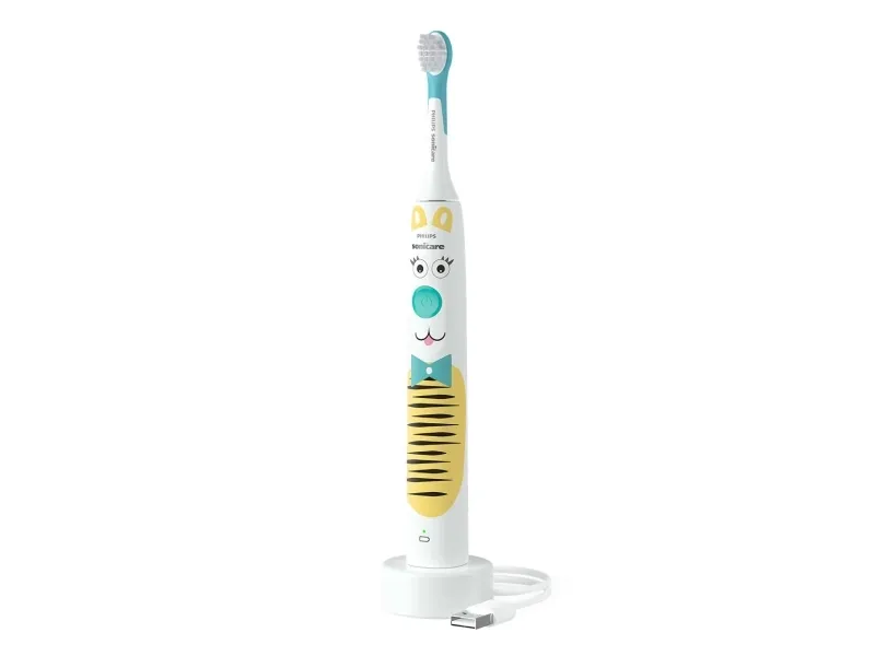 Philips For Kids Design a Pet Edition HX3601/01 Elektrisk tandbørste, Barn, Sonisk tandbørste, Blød, Super sensitive, Blå, Hvid, 4 x 30 sek., Batteri