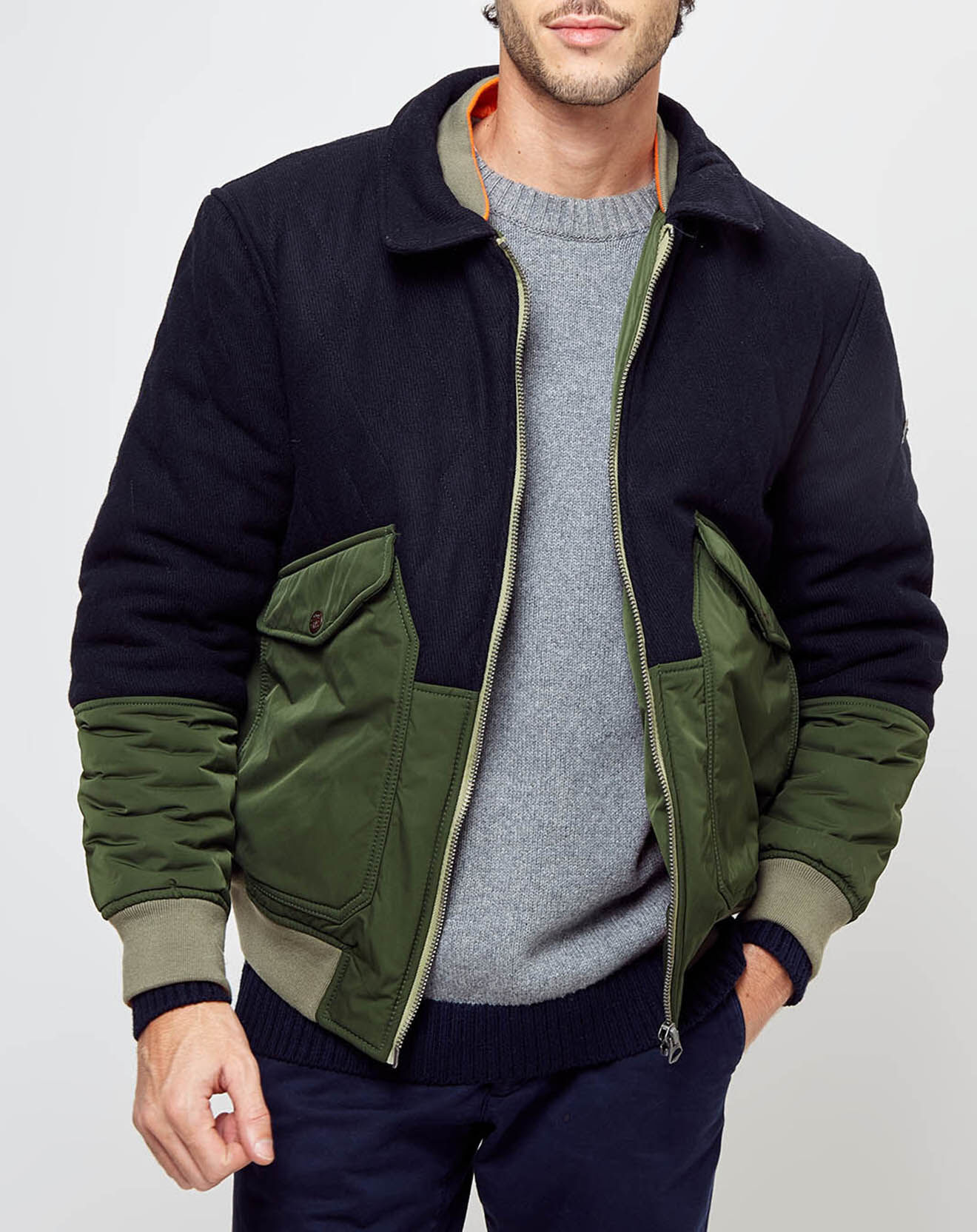 Pepe Jeans Veste Barron Mix bimatière kaki/marine