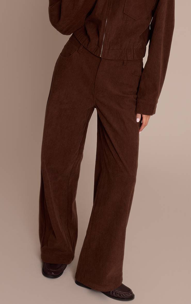 Marron Foncé Pantalon Droit En Velours Côtelé