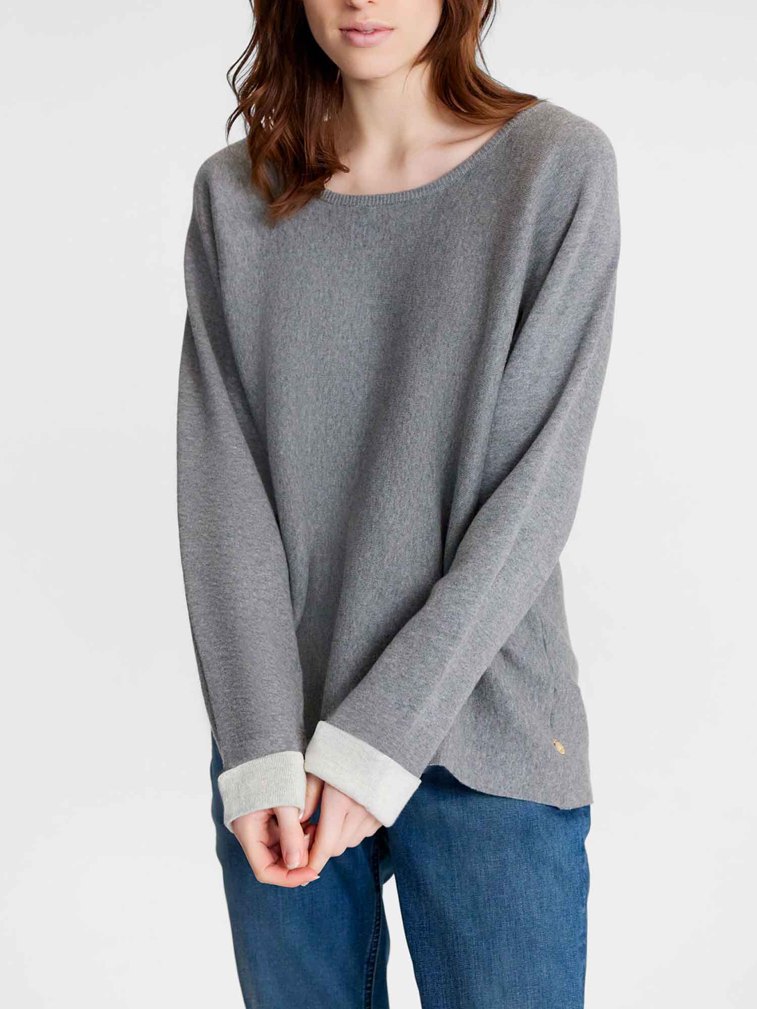 Pull Femme Oversize 5% Laine Gris Chiné