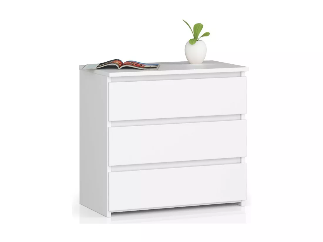 Table de chevet AKORD CL3 Blanche 60 cm 3 tiroirs façade Blanche 60x35x57 cm