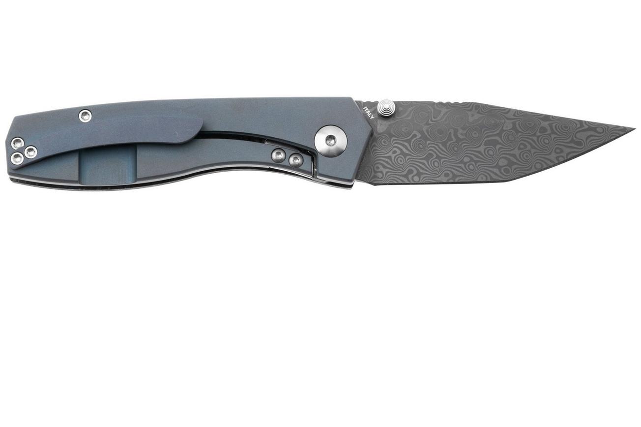 Ocaso Delos 12IBL Damascus Steel, Dark Matter Blue Fatcarbon, zakmes, Kurt Merriken design